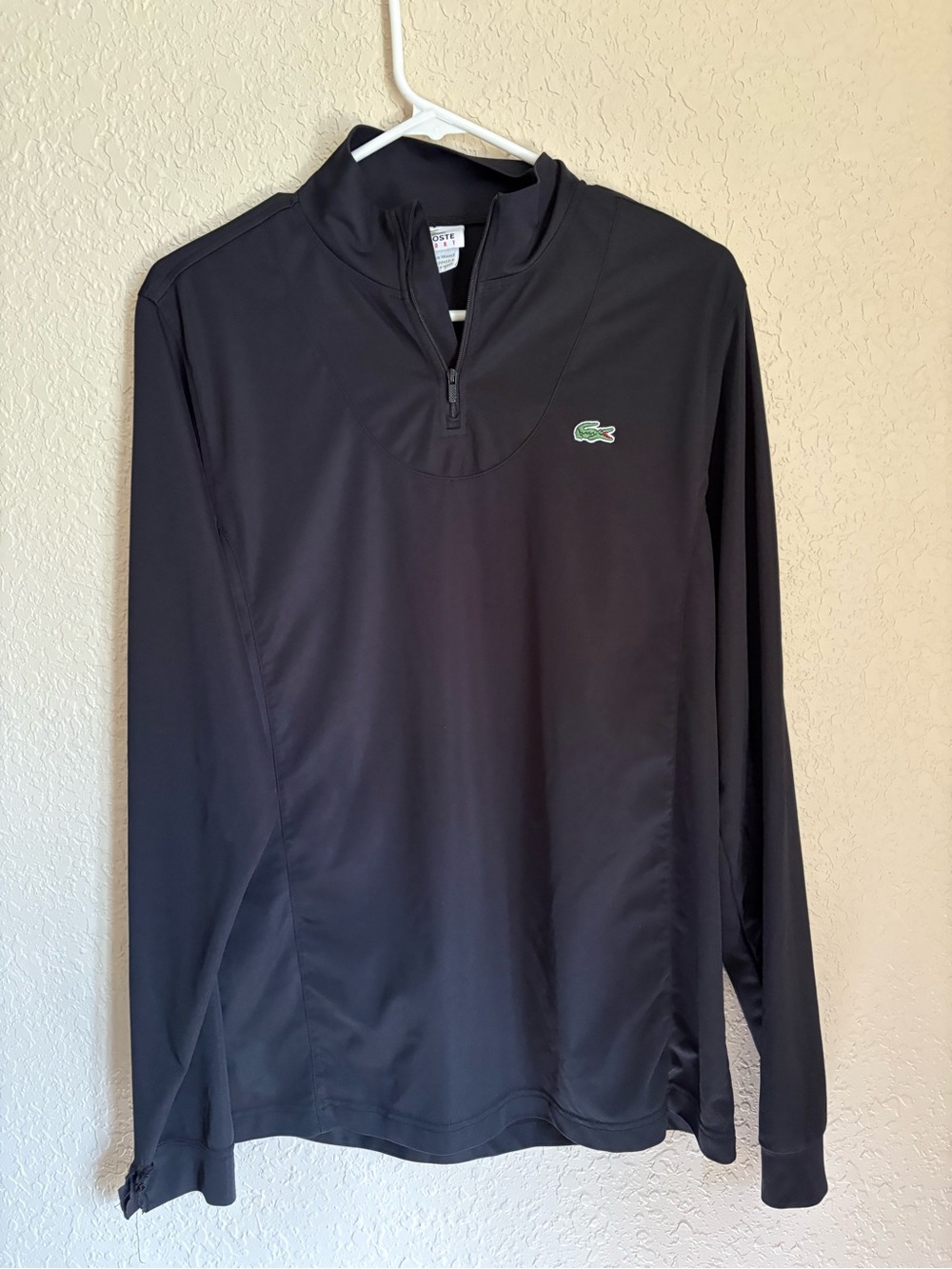Lacoste Black Long-Sleeve Quarter Zip Performance Top